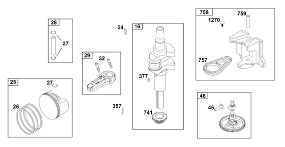 Crankshaft Group Diagram and Parts List for 21R877-0021-B5 200000 - 399999 Briggs and Stratton Engine